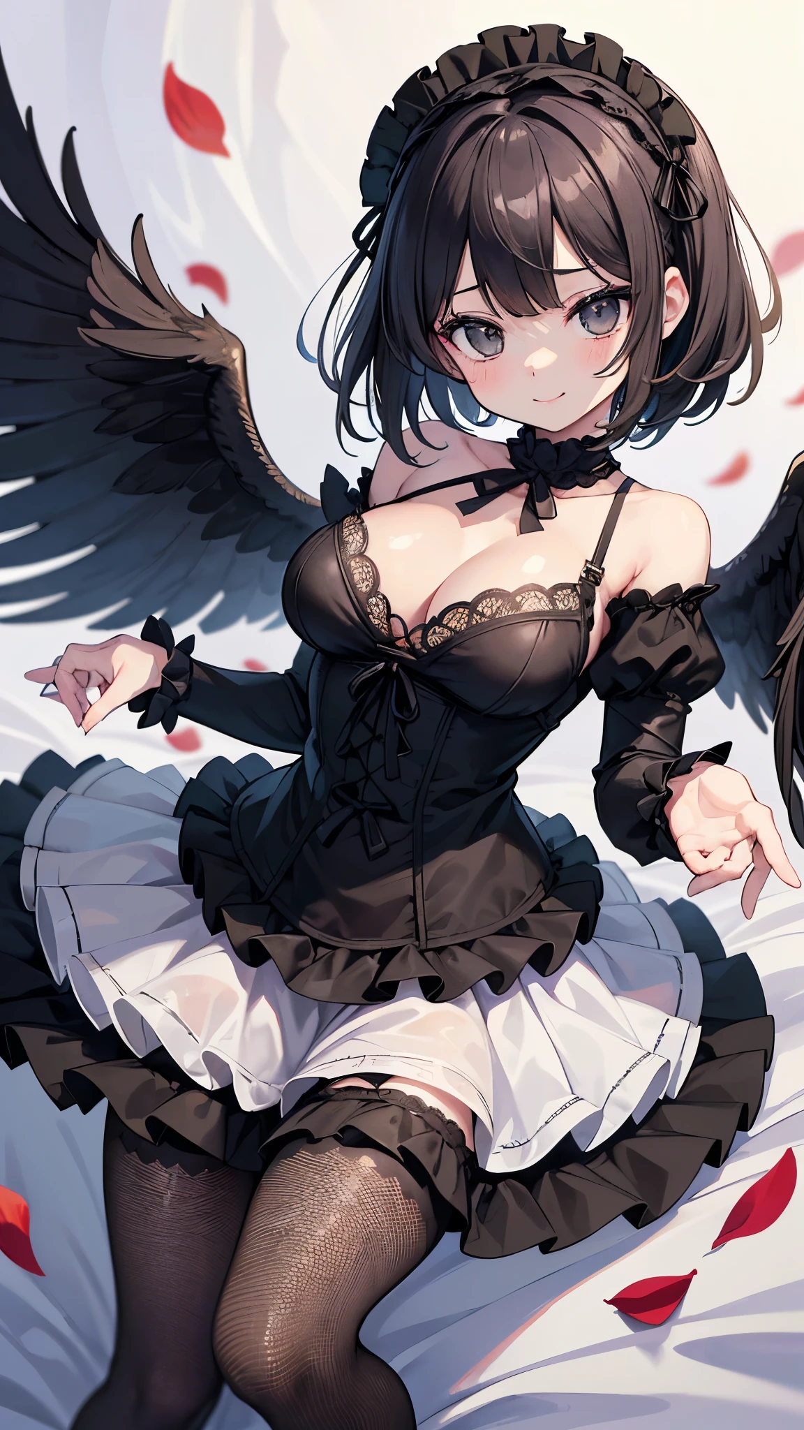 8K UHD, Digital SLR, Soft lighting, High quality, ((best quality)) ((best quality)), ((masterpiece)), (detailed), 4k image, anime style, beautiful teenage anime girl, black color A-line pleated skirt, shirt, fair caramel brown skin, symmetrical face, plump lips, blood red sanguine eyes, African looks, small breasts, toned thin slender body, small narrow waist, short height, waist length pixie cut hair, sleek dark red hair, hips, phoenix eyes, small nose, European style , white sheer thigh-high stockings, low-top boots
