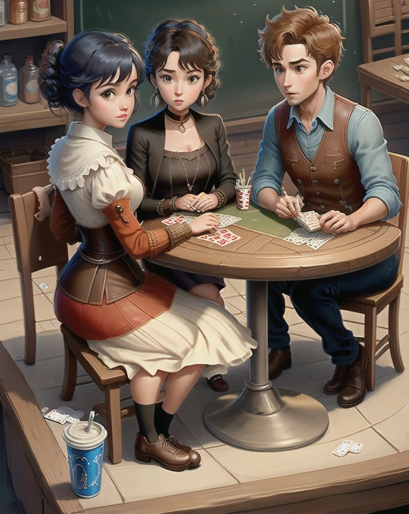 Disney Pixar Cartoon Model,3 people sitting at a square table playing cards