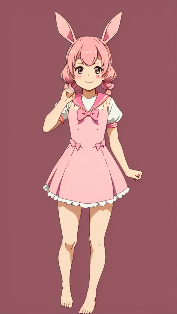 ((masterpiece))((Highest quality))Rabbit Ears、girl、smile、blush、Flat Chest、Are thin、Pink Hair、blush、Are standing、Whole body image、Even your toes are visible、Eye level on face、front、No background、Rabbit Pose、真frontのアングル、Pigtails、Sailor clothing