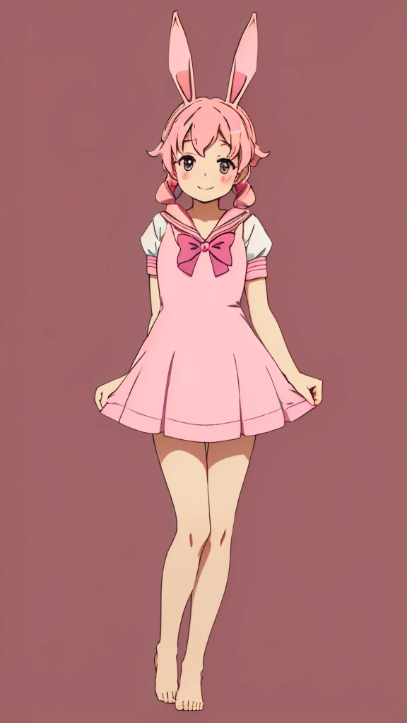 ((masterpiece))((Highest quality))Rabbit Ears、girl、smile、blush、Flat Chest、Are thin、Pink Hair、blush、Are standing、Whole body image、Even your toes are visible、Eye level on face、front、No background、Rabbit Pose、真frontのアングル、Pigtails、Sailor clothing