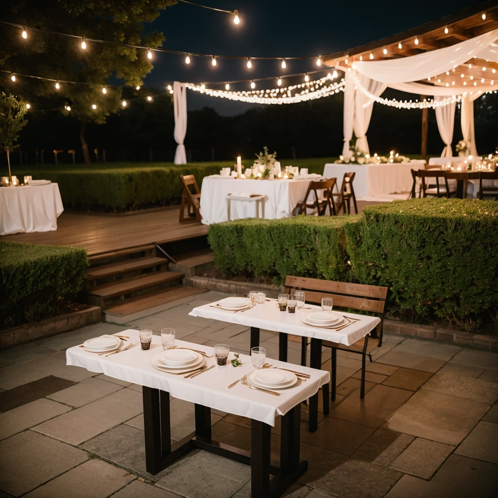wedding dinner tables, no person, no food, outdoor