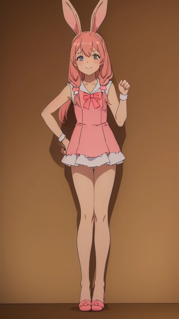 ((masterpiece))((Highest quality))Rabbit Ears、girl、smile、blush、low length、、Flat Chest、Are thin、Pink Hair、blush、Are standing、Whole body image、Even your toes are visible、Eye level on face、front、No background、Rabbit Pose、真frontのアングル、Pigtails、Sailor clothing