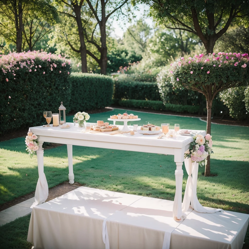 wedding tables, no person, no food, outdoor, morning, flower decoration