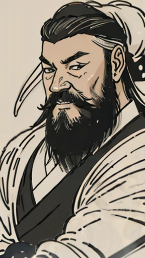,Oriental、Men in ancient Chinese costumes、(ancient chinese hairstyle male)、As seen in the Romance of the Three Kingdoms々military commander、Highest quality、masterpiece、Ultra-high resolution、(Realistic:1.4)、Game Poster、Crisp and beautiful image quality、Long beard、Embroidered cloth wrapped around a topknot、whole body ,((Skin of color, ),(long heavy black beard):1.2), ( (Very detailed, bloom:1.5), (Highest quality, Concept Art, 4K), (analog:1.2), (high sharpness), (Detailed pupil:1.1), (Painting:1.1), (digital Painting:1.1), Detailed face and eyes, masterpiece, Highest quality, (Very detailed写真:1.1), 8K, photoRealistic, (Black Hair, Dynamic Short Hair), (PurerosFace_v1:0.2), [:(Detailed face:1.2):0.2], sharp, Realistic, Realistic Shadow, 
