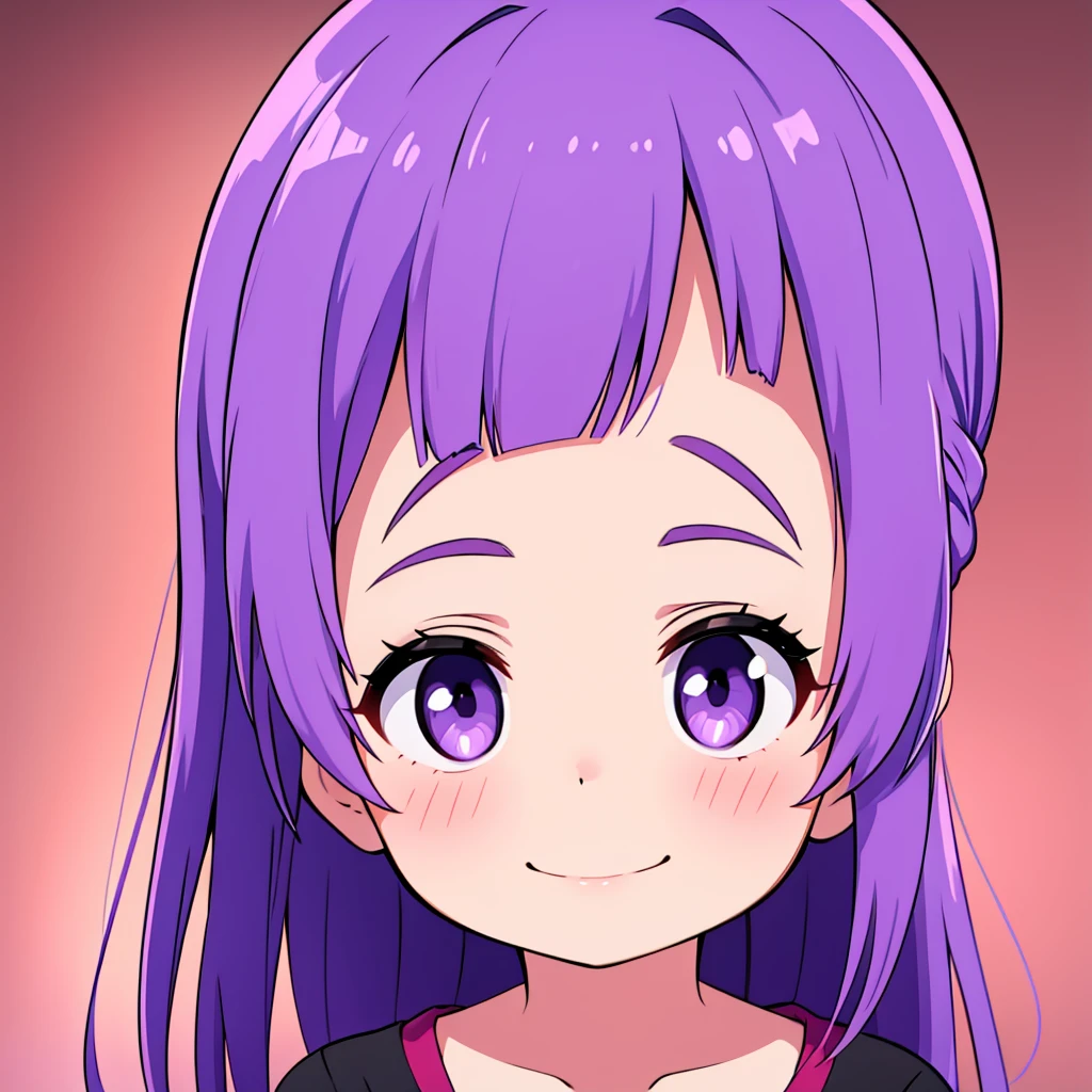 small girl with cold eyes and smiling face with purple hair