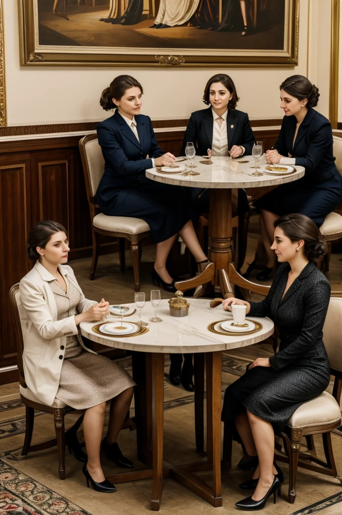 Nadezhda Krupskaya, Amelia Aerhart and Silvia Federicci are three women sitting at a table each dressed according to their profession