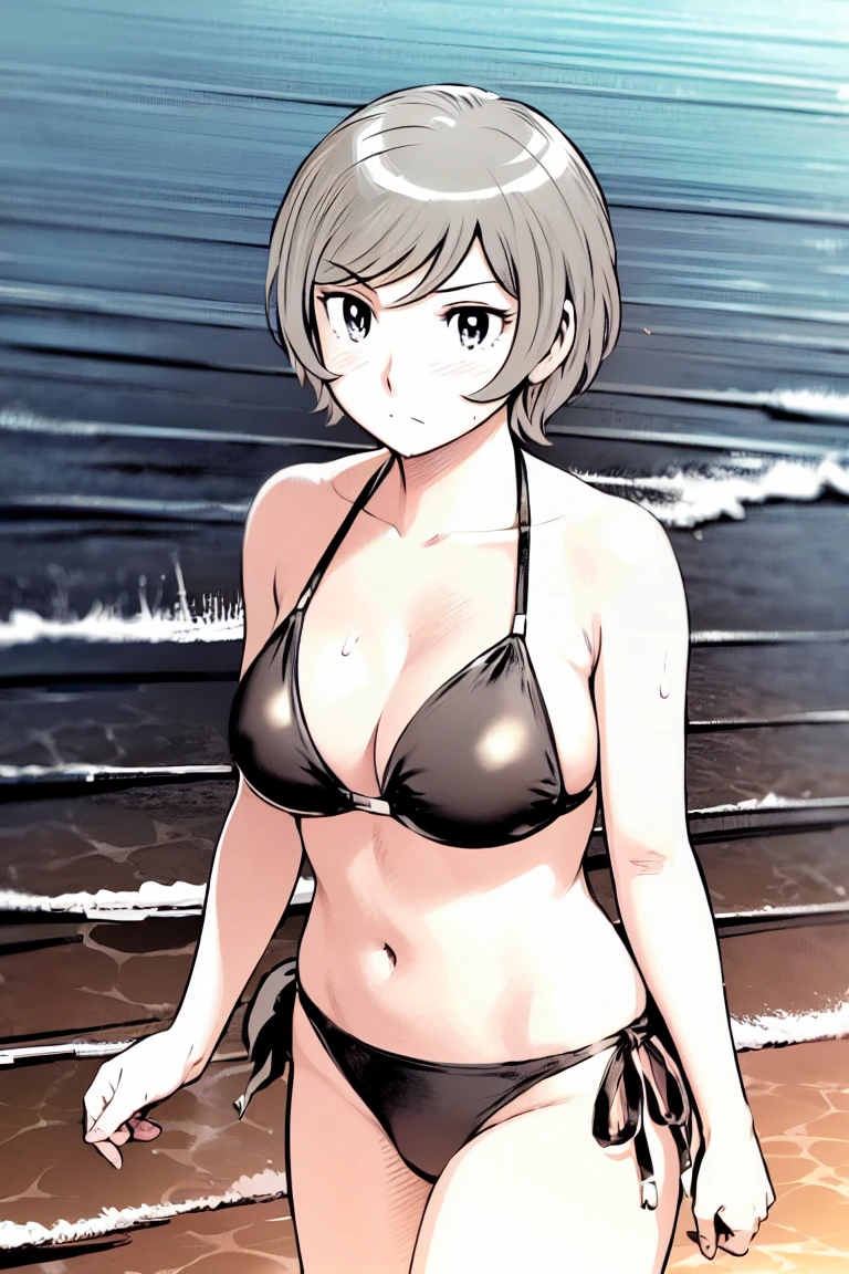(slingshot bikini:1.2),
Blonde, (short hair:1.2),Illustration of a person、
View your viewers,, (Highest quality:1.3),One Girl, beach、Outdoor、 ground、ground、soil、blue eyeicro Bikini、(masterpiece、Highest quality)、Highest quality, Ultra-high resolution, (((masterpiece))), alone, Large breasts、One Girl, Front view、Embarrassed face、Bronze colored hair、((short hair))、Stand up straight、Cowboy Shot