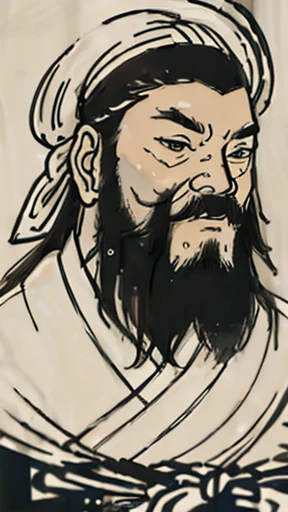 ,Oriental、Men in ancient Chinese costumes、(ancient chinese hairstyle male)、As seen in the Romance of the Three Kingdoms々military commander、Highest quality、masterpiece、Ultra-high resolution、(Realistic:1.4)、Game Poster、Crisp and beautiful image quality、Long beard、Embroidered cloth wrapped around a topknot、whole body ,((Skin of color, ),(long heavy black beard):1.2), ( (Very detailed, bloom:1.5), (Highest quality, Concept Art, 4K), (analog:1.2), (high sharpness), (Detailed pupil:1.1), (Painting:1.1), (digital Painting:1.1), Detailed face and eyes, masterpiece, Highest quality, (Very detailed写真:1.1), 8K, photoRealistic, (Black Hair, Dynamic Short Hair), (PurerosFace_v1:0.2), [:(Detailed face:1.2):0.2], sharp, Realistic, Realistic Shadow, 