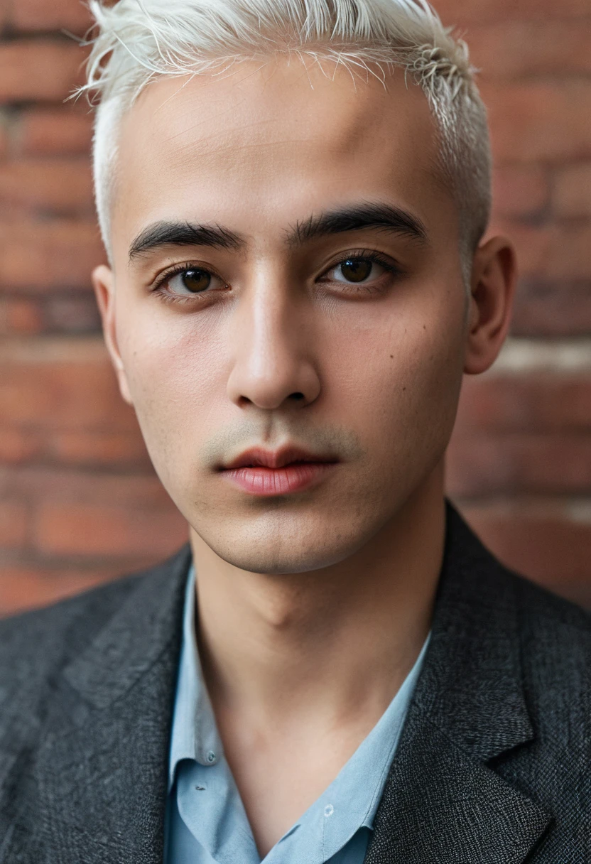 Al Haitham, Young male, young people, White hair, Clean-shaven face, masterpiece, best quality, Focus only, (stingy:1.04), author:lee jeffries Nikon d850 film stock photos 4 Kodak portra 400 camera f1.6 lenses,colorful,Ultra-realistic,Lifelike textures,Dramatic lighting,Unreal Engine is popular on art sites,cinestill 800