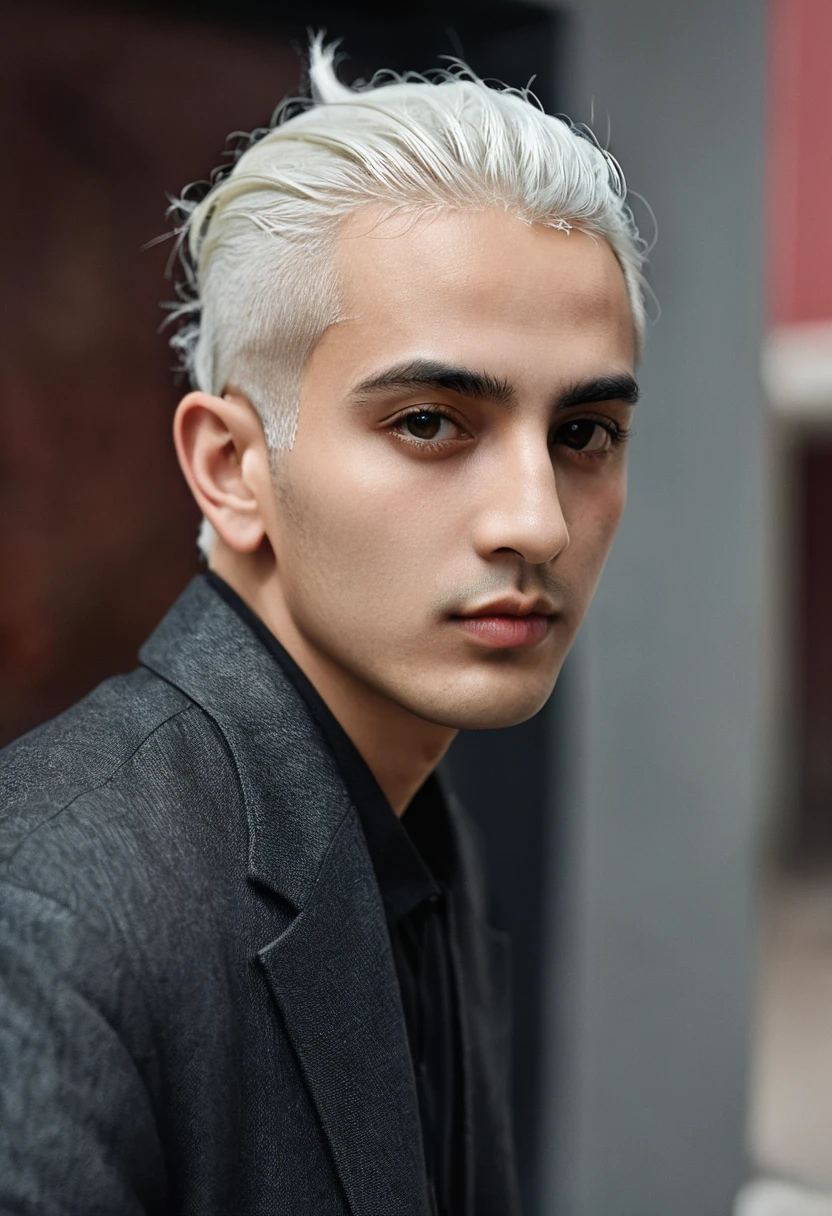 Al Haitham, Young male, young people, White hair, Clean-shaven face, masterpiece, best quality, Focus only, (stingy:1.04), author:lee jeffries Nikon d850 film stock photos 4 Kodak portra 400 camera f1.6 lenses,colorful,Ultra-realistic,Lifelike textures,Dramatic lighting,Unreal Engine is popular on art sites,cinestill 800