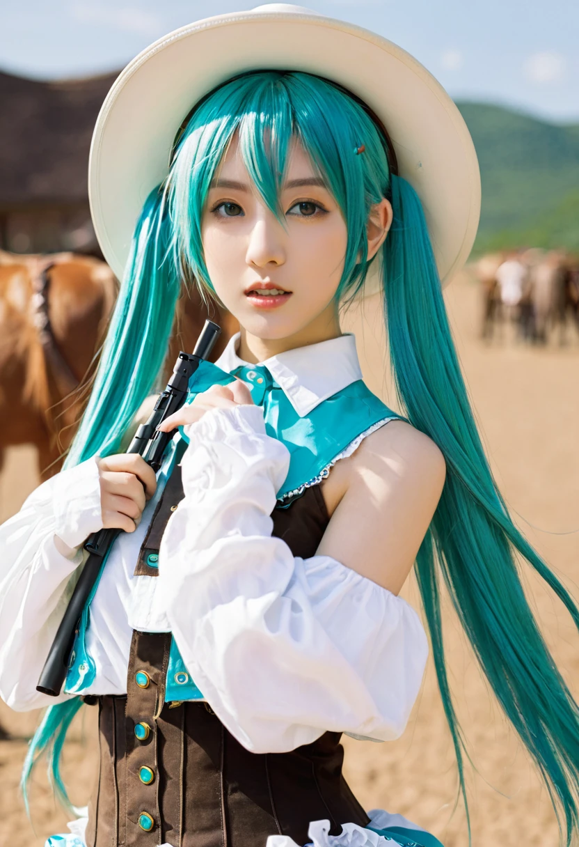 1 Girl, Hatsune Miku, Cowboy shooting,