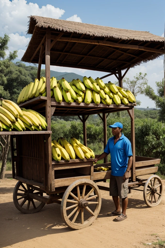 A man selling bananas in an oxcart