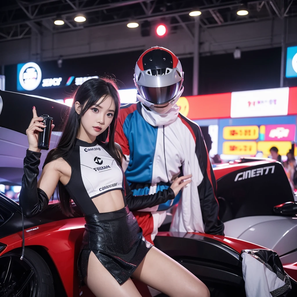 Cool woman、Colorful costumes、F1 Driver Cosplay、Colorful costumes、Clothing with company logo、Grid Girlsのカラフルで派手な衣装、Grid Girls、Perfect Face、Paddock Girls、Harem、motor Show、tights、Bodycon Costumes、Grid Girls、Russia、Grid Girlsのコスプレ、belly button、Pleated skirt、Bodycon Costumes、Photographed in a sexy pose