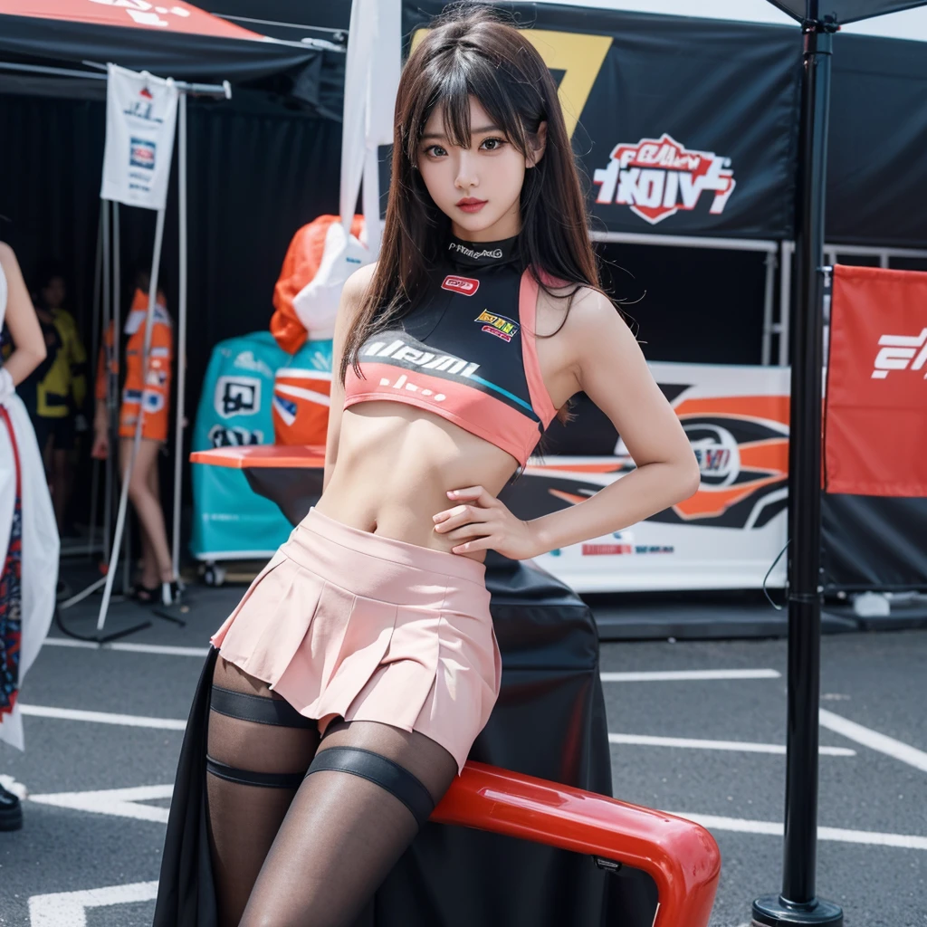 Cool woman、Colorful costumes、F1 Driver Cosplay、Colorful costumes、Clothing with company logo、Grid Girlsのカラフルで派手な衣装、Grid Girls、Perfect Face、Paddock Girls、Harem、motor Show、tights、Bodycon Costumes、Grid Girls、Russia、Grid Girlsのコスプレ、belly button、Pleated skirt、Bodycon Costumes、Photographed in a sexy pose