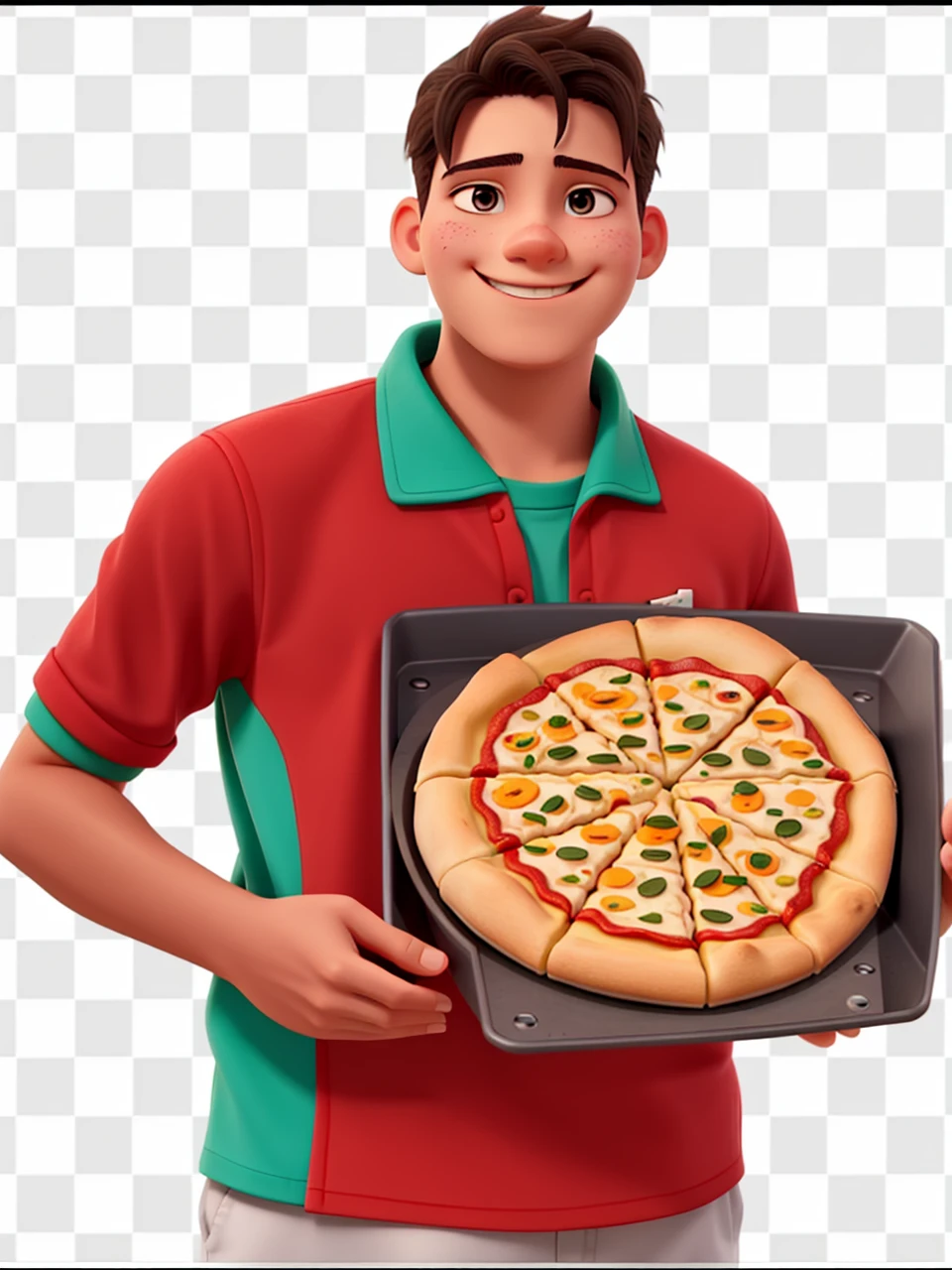 I want this young pizza maker to have a more welcoming smile