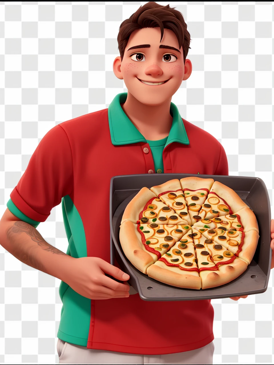 I want this young pizza maker to have a more welcoming smile