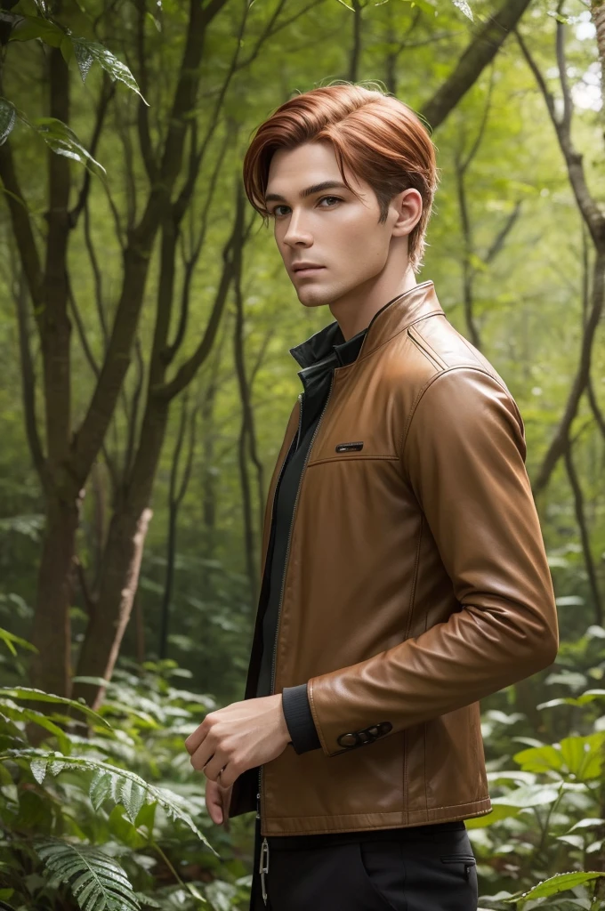 Archer in the forest, fancy, chestnut hair,