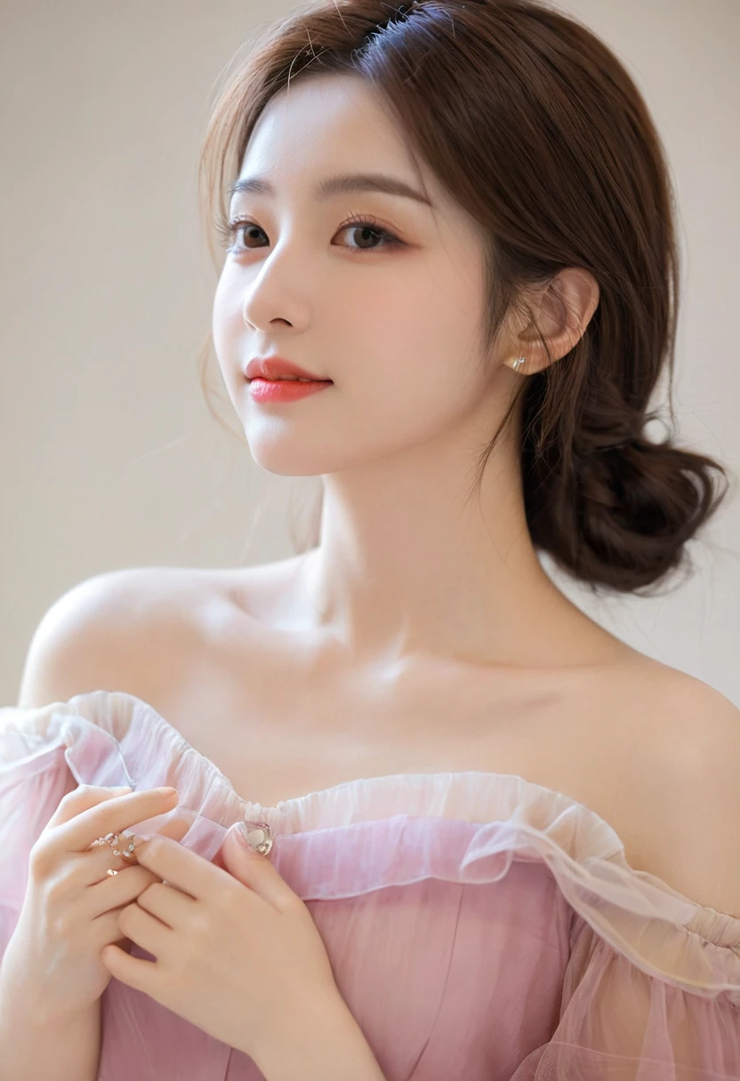 1 Girl, Off-shoulder, A faint smile, Glowing skin, best quality, masterpiece, (Reality:1.4)