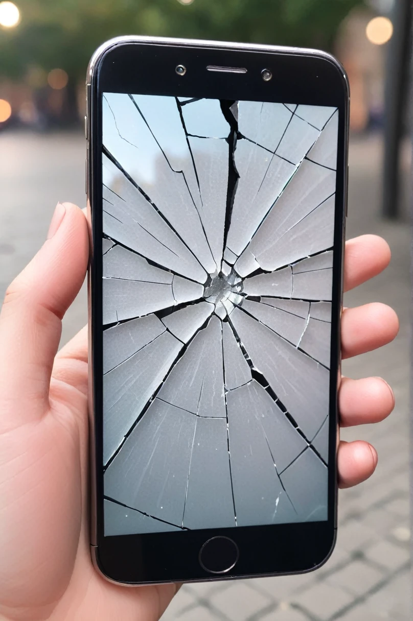 photo, cracked smartphone screen, no background, pov, bokeh