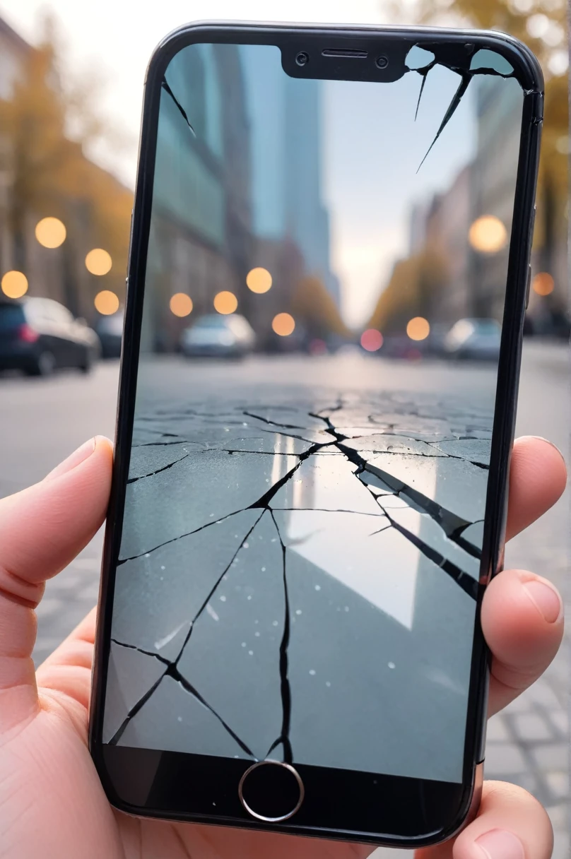 photo, cracked smartphone screen, no background, pov, bokeh