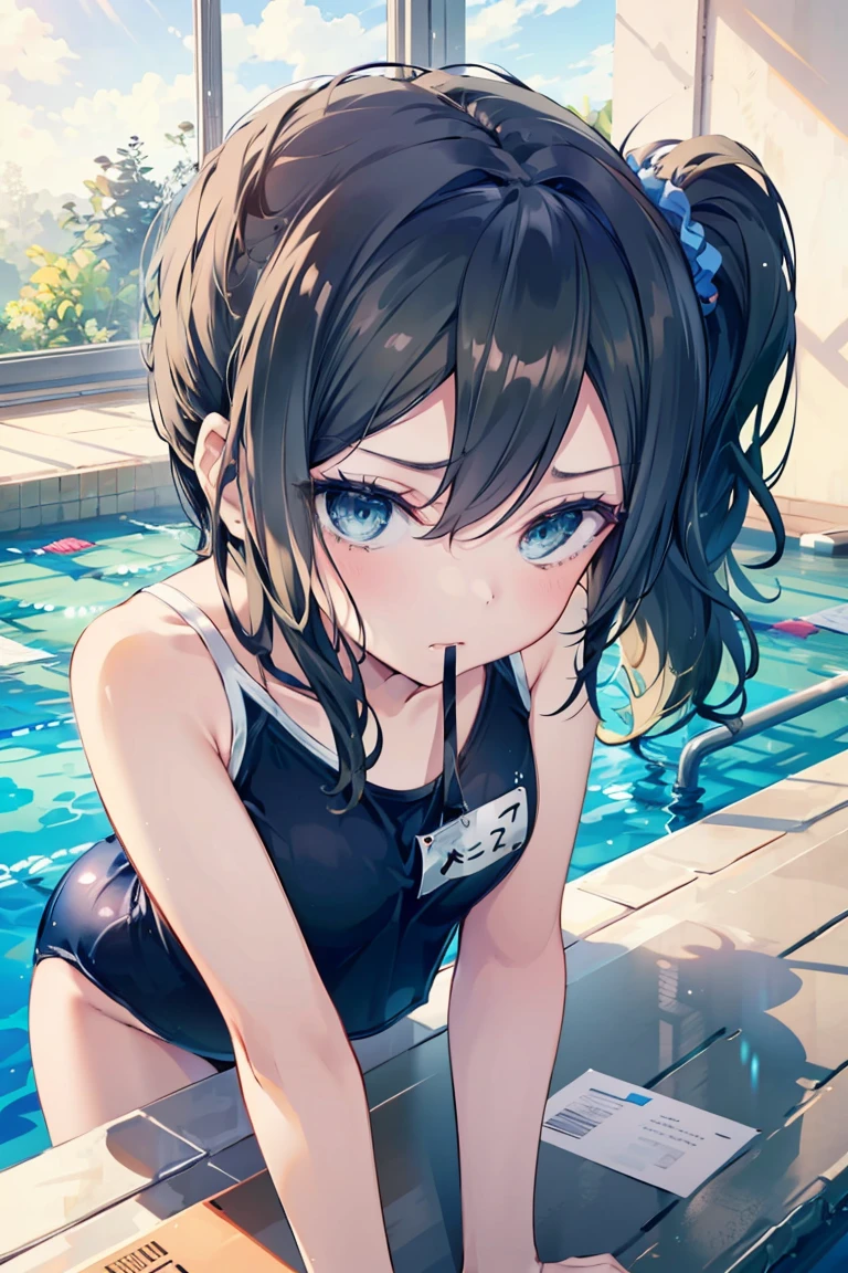 One girl , Biting your lip、,、all four,On all fours、Show your forehead、short ponytail、tears:1.2、glare、From above:1.poken heart、boyish:1.4, Short Hair, (Black Hair,Grey Eyes),Bad mood、Looking up、sulk、,((Browsing Caution,,School Swimsuit、School swimsuit)),Real Summer,Daytime,sunny、Upper Body:1.2,、Slender body,
Destroy outdoors, School,Pool,
壊す looking at viewer,Small breautiful breasts,Onursになって,From above: Change the angle (masterpiece:1.2), Highest quality, High resolution,, (shape:0.8), (Beautiful details:1.6), Highly detailed face, Perfect lighting, Highly detailed CG, (Perfect hands, Perfect Anatomy),