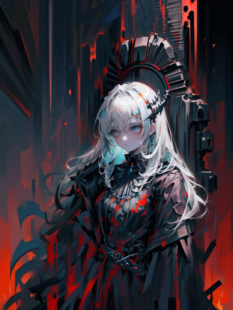 (a girl with) Aura-like gothic lighting, realistic Gothic-style artwork, detailed skeleton impaling itself with a sword in the neck, dark atmospheric background, high-res masterpiece:1.2, ultra-fine painting, professional, vivid colors