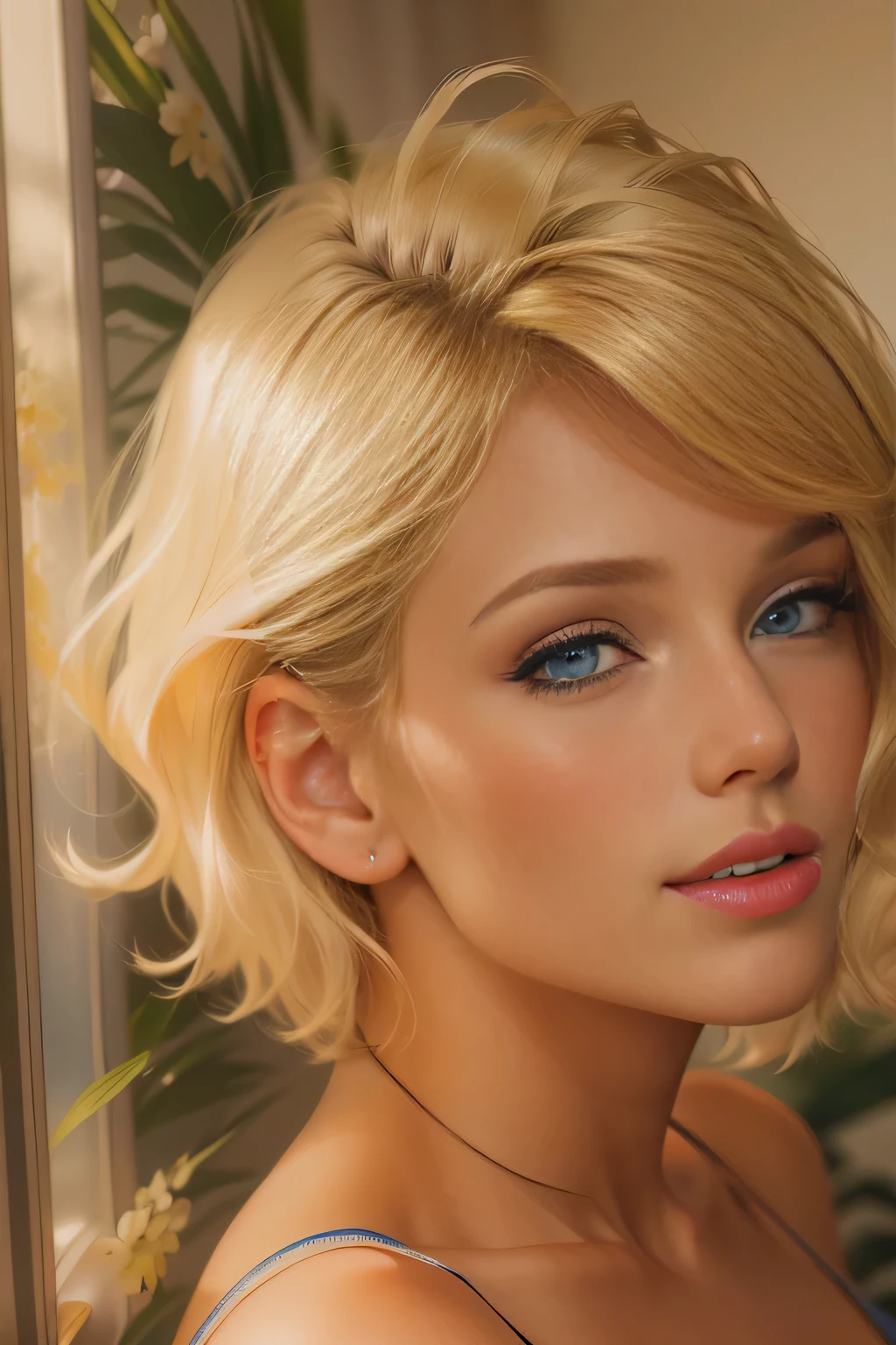 blonde woman with blue eyes and a short haircut posing for a picture, blonde hair and blue eyes, blonde hair blue eyes, blonde short hair, short blond hair, short blonde hair, blond hair blue eyes, blonde and attractive features, a gorgeous blonde, blue eyes and blond hair, short wavy blond hair, a girl with blonde hair, beautiful blonde girl