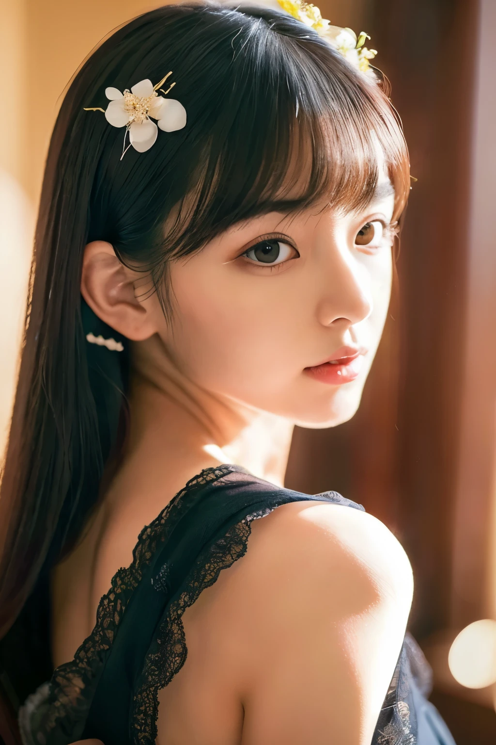 Focus on people。Create and express the best shining composition of the person in a realistic way。((masterpiece))、(((top-quality)))、((ultra-detailliert))、(A hyper-realistic)、(extremely delicate and beautiful)、Girl a masterpiece、top-quality、Realistic skin feeling、Realistic fabric、girls with realistic and ultra-detailed eyes. This is the absolute rule, and the following sentence expresses the image quality. The greatest painter in human history meets an unparalleled beauty、It is the greatest masterpiece in the history of the Inuiku Ichigo, which depicts the most beautiful figure of a lifetime、Introducing exquisite beauty and seductive aesthetics。