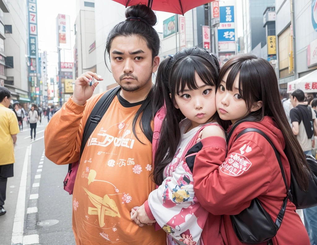 A very fat Japanese otaku and a sick girl in a bad fashion Cross your arms photograph Akihabara