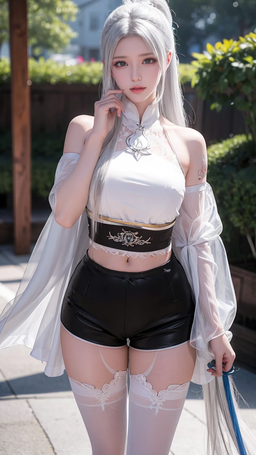 White-haired girl, High Ponytail发型, Sports Tops, Oversized bust, Succubus, (((Succubus tattoo on lower abdomen))), Transparent Super Skinny Low Rise Bow Pants, (((ultra-low waist))), Full body image, Sexy girl, Sexy, Happy laughter, Shy, (((Showing belly))), Express, There is a peach heart in the eye, (Detailed drawing of eyes), Sexy Long legs, Thin waist, Sweat drips down my waist, (Exposing the belly), ((Succubus tattoo extreme detail portrayal))), Wings of Ice and Fire, Front squat, Dark lock method, 2D Blush, crazy, Monster Girl, toy doll, Fangs, Slobber, Pink Hair, Asymmetrical bangs, Transparent clothing, Hands on thighs, Look away, 8k resolution, missionary, Raise an eyebrow, Shiny hair, flower head, Wristband, Band-Aid a white hair、Close-up of Miss wearing white mask, Beautiful character painting, Gu Weiss, Gurwitz-style artwork, White-haired god, author：Yang Jie, Epic and beautiful character art, Stunning character art, author：Fan Qi, by Wuzhun Shifan, pixiv Art Street Guweiz, Single ponytail, insult, High Ponytail, Tall and big, Long legs, (Sleeveless lace shirt), (shorts), (Striped )), ((Striped )), Walk, elegant, dignified, Miss, Beautiful curves, sweet smile, Strong sense of detail and layering, rich and colorful, Has a unique texture, rich and rich and colorful, color, vivid, Design Art, 16K, Extremely detailed, {{illustration}}, {Extremely refined}, {Exquisite surface treatment}, Extremely detailed, Delicate and shining eyes, {{light}}, 极致light效果, Model: realism, CFG size: 12, Laura: Bright texture (1.35), high quality, masterpiece, Exquisite facial features, Delicate hair depiction, Detailed depiction of the eyes, masterpiece, best quality, Ray Tracing, Extremely detailed CG unified 8k wallpaper, masterpiece, best quality, (1 girl), 完美Miss身材, (((White tight T-shirt))), beautiful eyes, (Delicate face), Black short hair, Tie your hair up, light blue hairpin, Black silk frame glasses, in class, (White skin), (Optimal lighting), (Super intricate details), 4K Unified, (Extremely detailed CG), Showing off her white legs, , Hot Pants, shorts,(The tail end is heart-shaped 💟 A purple haired girl with a long ponytail hairstyle and a seductive charm (with Celebrity Tattoos on her lower abdomen), a Transparent super tight low waist mini skirt, (ultra-low waist), a Full body image, Raise your hands above your head, a Sexy girl with a Sexy, 快樂Express, blush, Shy的, (Exposing the belly), a charming expression, Frowning in disgust, Celebrity Tattoos, Purple hair girl with long ponytail, Transparent top, Oversized bust, Oversized bust, charm, ((with red charm tattoo on the lower abdomen), Transparent super tight low waist mini skirt, (ultra-low waist), Full body image, Raise your hands above your head, Sexy girl, Sexy, 快樂Express, blush, Shy的, (Exposing the belly), charming expression, Frowning in disgust, (Eye detail depiction), Sexy Long legs, Slim waist, Sweat beads on waist, (with Sexy vest line), (Exposing the belly), Leg squat