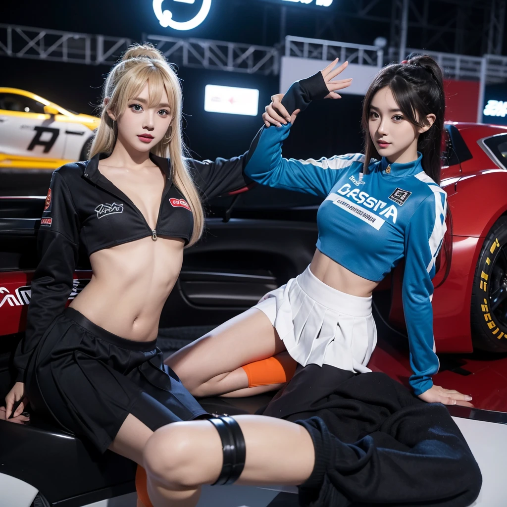 Cool woman、Colorful costumes、F1 Driver Cosplay、Colorful costumes、Clothing with company logo、Grid Girlsのカラフルで派手な衣装、Grid Girls、Perfect Face、Paddock Girls、Harem、motor Show、tights、Bodycon Costumes、Grid Girls、Russia、Grid Girlsのコスプレ、belly button、Pleated skirt、Bodycon Costumes、Photographed in a sexy pose