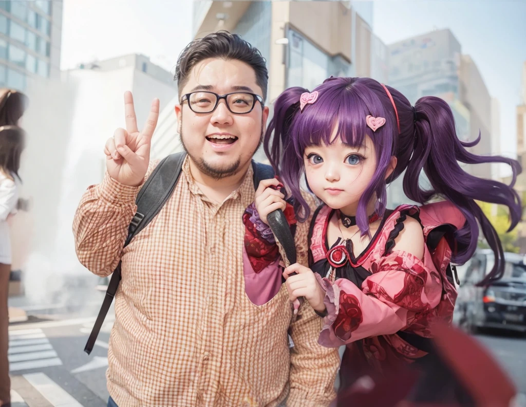 A very fat Japanese otaku and a sick girl in a bad fashion Cross your arms photograph Akihabara