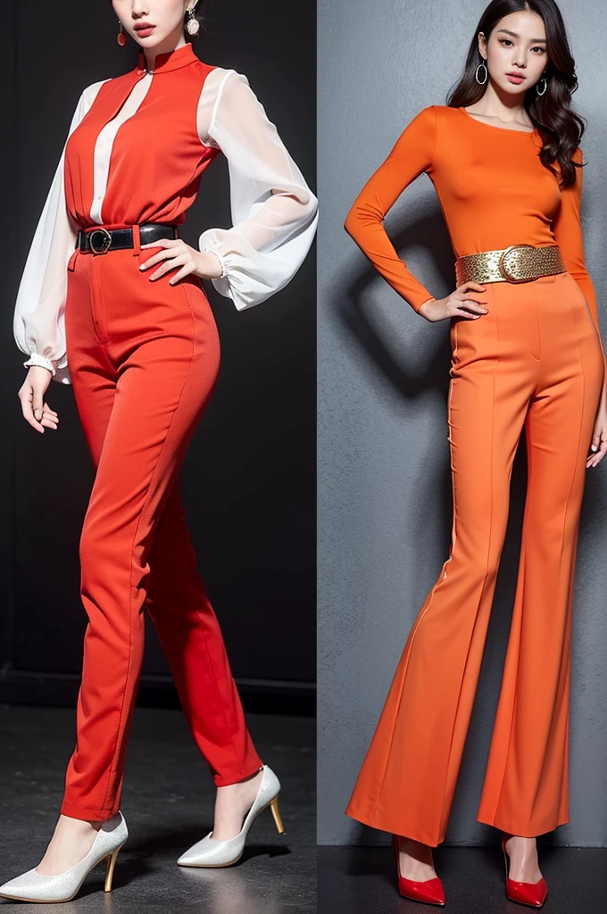 Bright red with bright orange:Both colors are extremely bright and vibrant,When combined together, they can produce a very shocking visual effect。You can choose a bright red dress or top,Wear with bright orange pants or skirt,Accessorize with gold or silver accessories,Such as handbags、Belt or shoes,Show a style that is full of energy and enthusiasm。