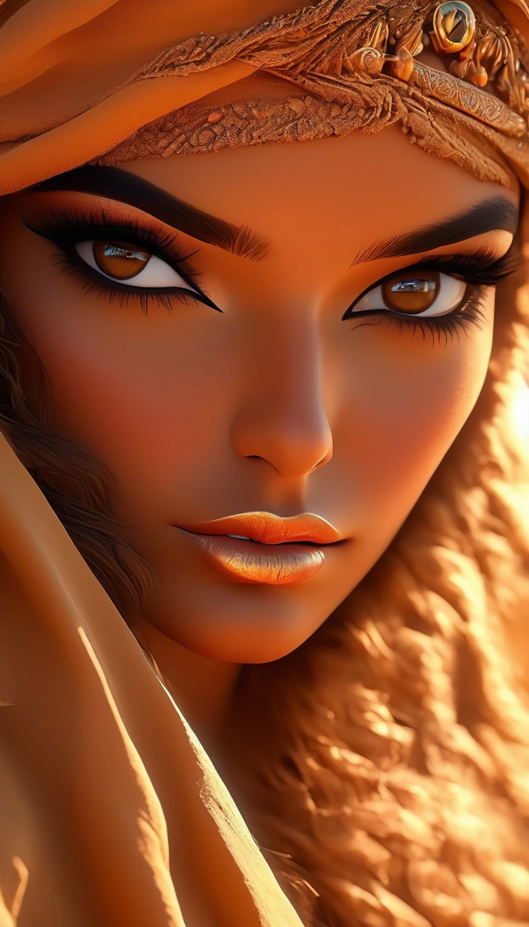 princess of the desert, 1girl, beautiful detailed eyes, beautiful detailed lips, extremely detailed face, long eyelashes, intricate desert robe, detailed desert landscape, golden sand dunes, warm desert sunset colors, volumetric lighting, cinematic lighting, highly detailed, 8k, photorealistic, professional lighting, vibrant colors, masterpiece