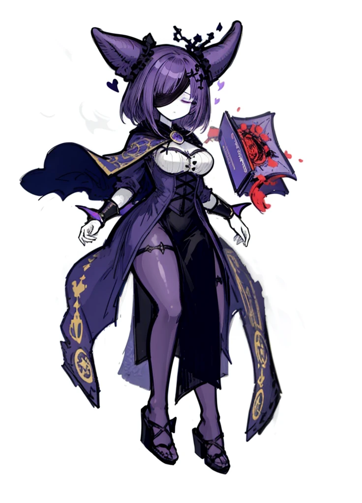 1girl, pale skin, black blindfold, purple hair, magic book, necromancer, nice clothes, (high resolution, high detail, best quality) sleeping