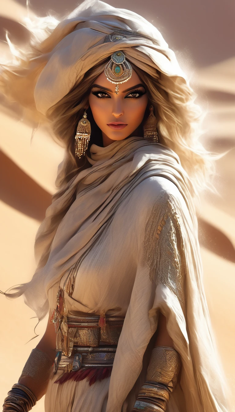 desert princess:1.5 Arafed dressed in Arab clothing walking through the desert, Style by Raymond Swanland, full body cg society,20 years. o model girl, [ trend in CG society ]!!, trend in artstation hd, cg society masterpiece, cgsociety 9, bell beetle julie artgerm, trend in Artstation 4k