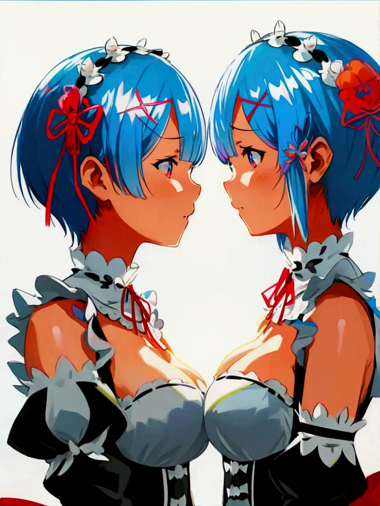 Re:Zero、Rem、Beautiful breasts、Leaning forward、Highest quality、detailed、