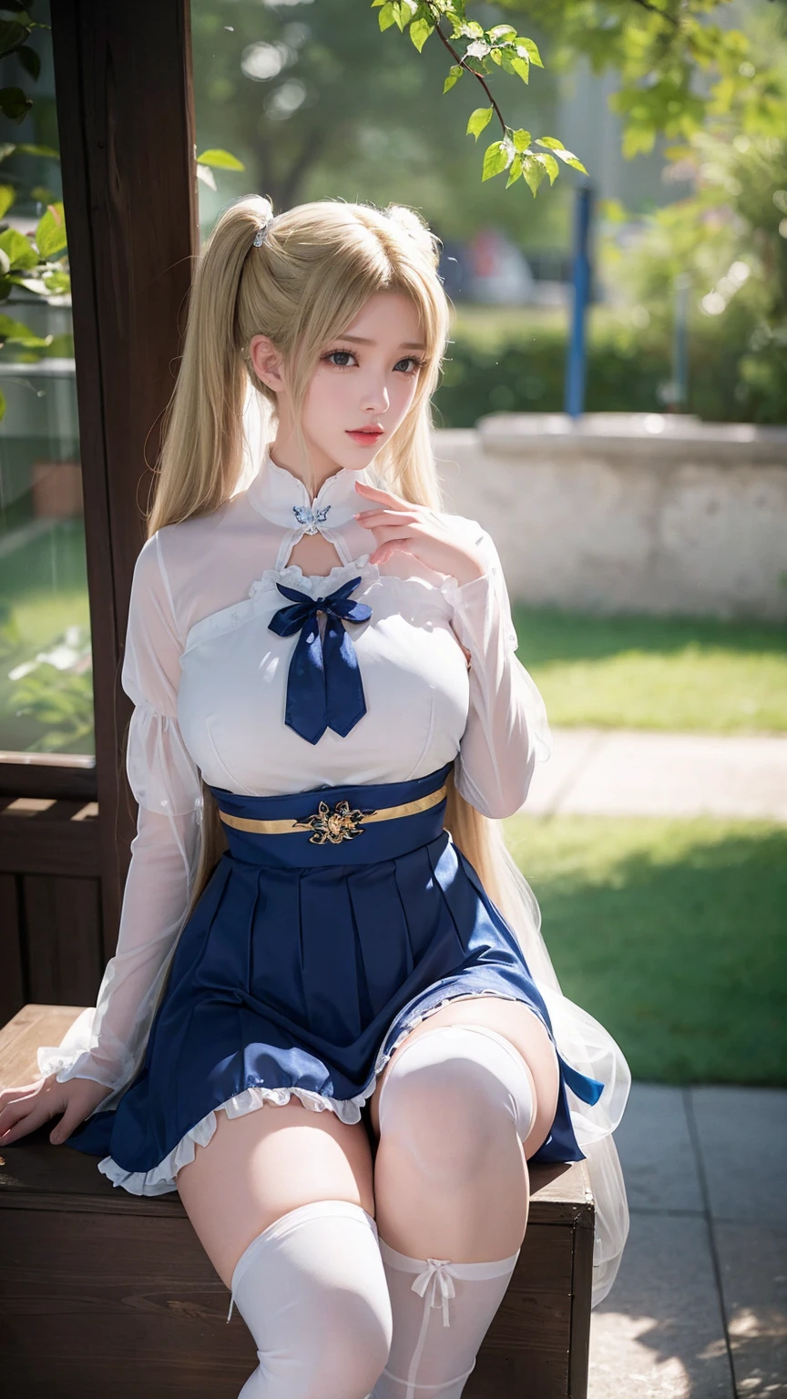 （Very delicate and beautiful：1.2）super model,,Big Breasts,Beautiful breasts,voluptuous,【bike shorts】,,【3girls】,,Highest quality, High resolution, 8K,mini skirt,Navy blue frilly sailor suit,Blonde twin tails,Lolita Style,Right hand bandaged,boots