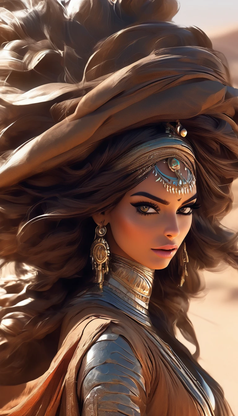 plano general, whole body, desert princess:1.5 Arafed dressed in Arab clothing walking through the desert, Style by Raymond Swanland, full body cg society,20 years. o model girl, [ trend in CG society ]!!, trend in artstation hd, cg society masterpiece, cgsociety 9, bell beetle julie artgerm, trend in Artstation 4k