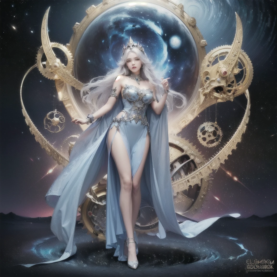 hyper HD, Masterpiece, Textured skin, Super detail, High details, High quality, Best quality, A high resolution, 8K, 16k，full body,1girl,(Pisces:1.3)，beautidful eyes，middle breast，white skirt，(constellation background:1.4)