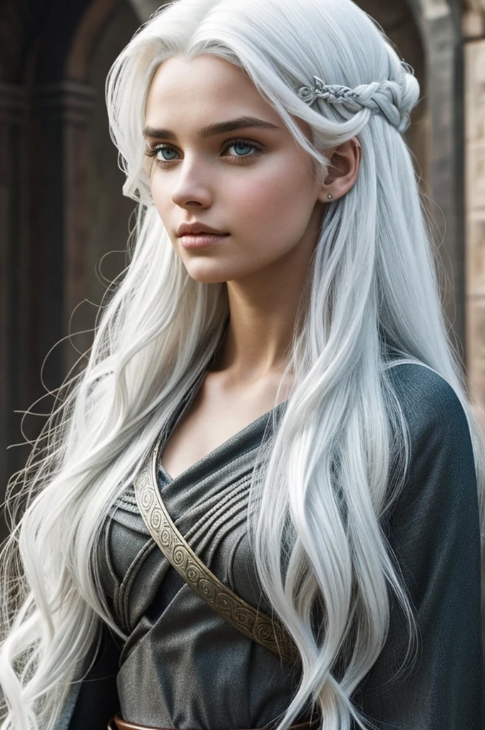 Daughter of Rhaenyra Targaryen and Leanor Velaryon with white hair