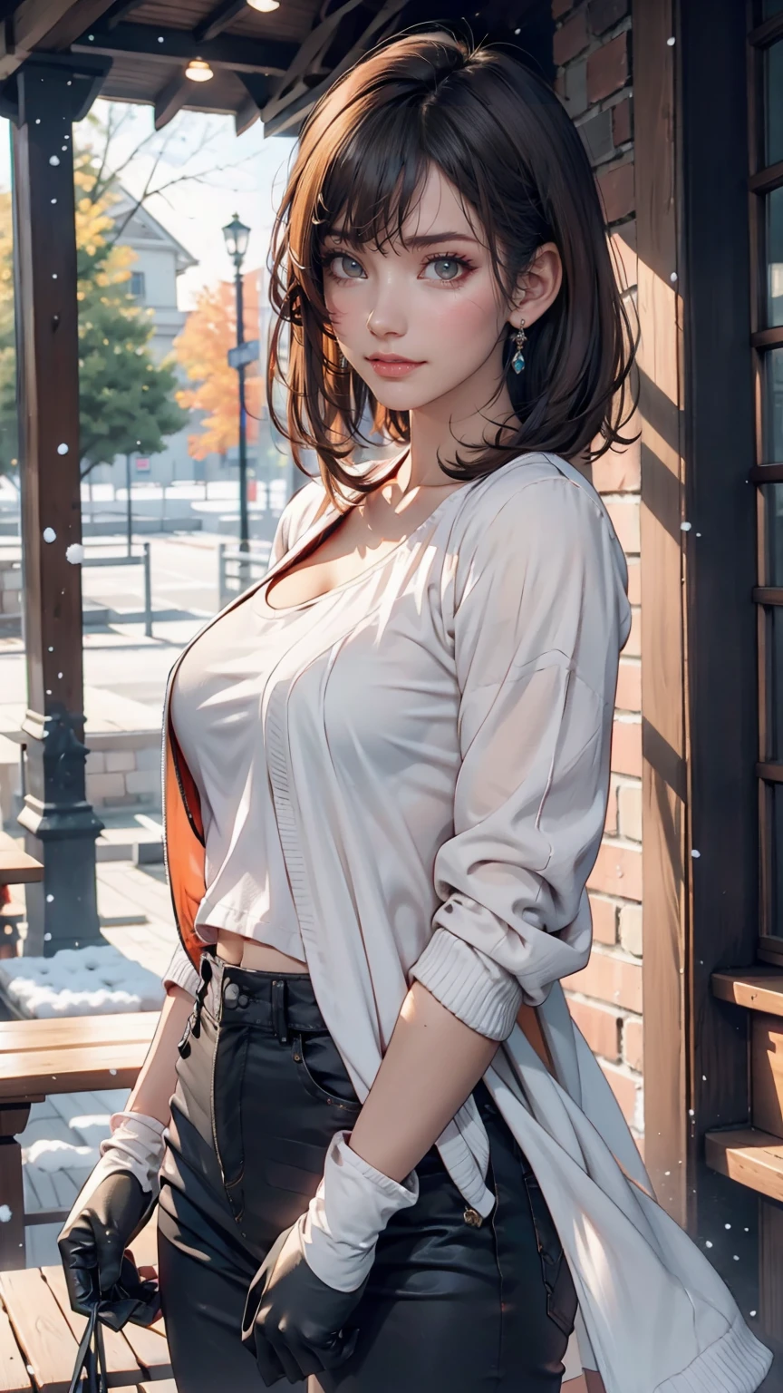 Under boobs,(masutepiece), Best Quality, Extremely detailed, bloom, Delicate and beautiful, Illustration, (From below),(1girl in:1.4), (Solo:1.2), Large breasts, (Ribbed white sweater:1.3), off-the-shoulder white sweater, (Short shorts:1.2), Bare shoulders, (underboob:1.5), ((Dark skin:0.8)), Beautiful eyes, (disheveled hair ), modeled, over-the-shoulder shot, Professional, Canon Camera, Nikon Camera, sharp, Bokeh, Studio Quality, fish-eye lens,