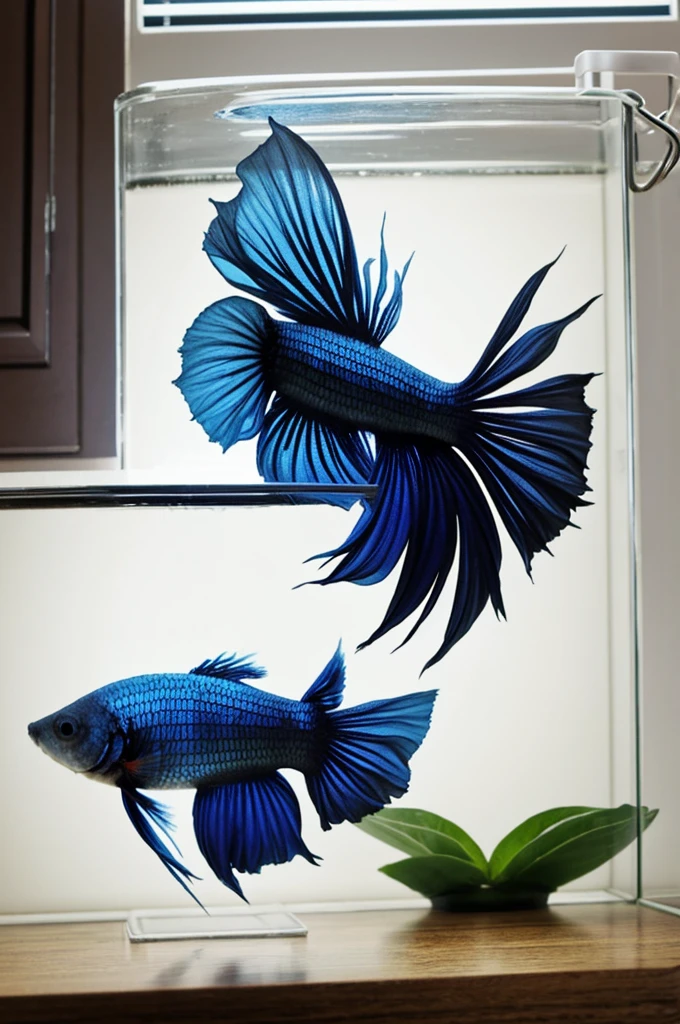 Betta fish with big tail black with realistic white 