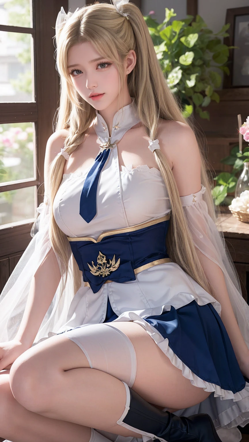 （Very delicate and beautiful：1.2）super model,,Big Breasts,Beautiful breasts,voluptuous,【bike shorts】,,【3girls】,,Highest quality, High resolution, 8K,mini skirt,Navy blue frilly sailor suit,Blonde twin tails,Lolita Style,Right hand bandaged,boots