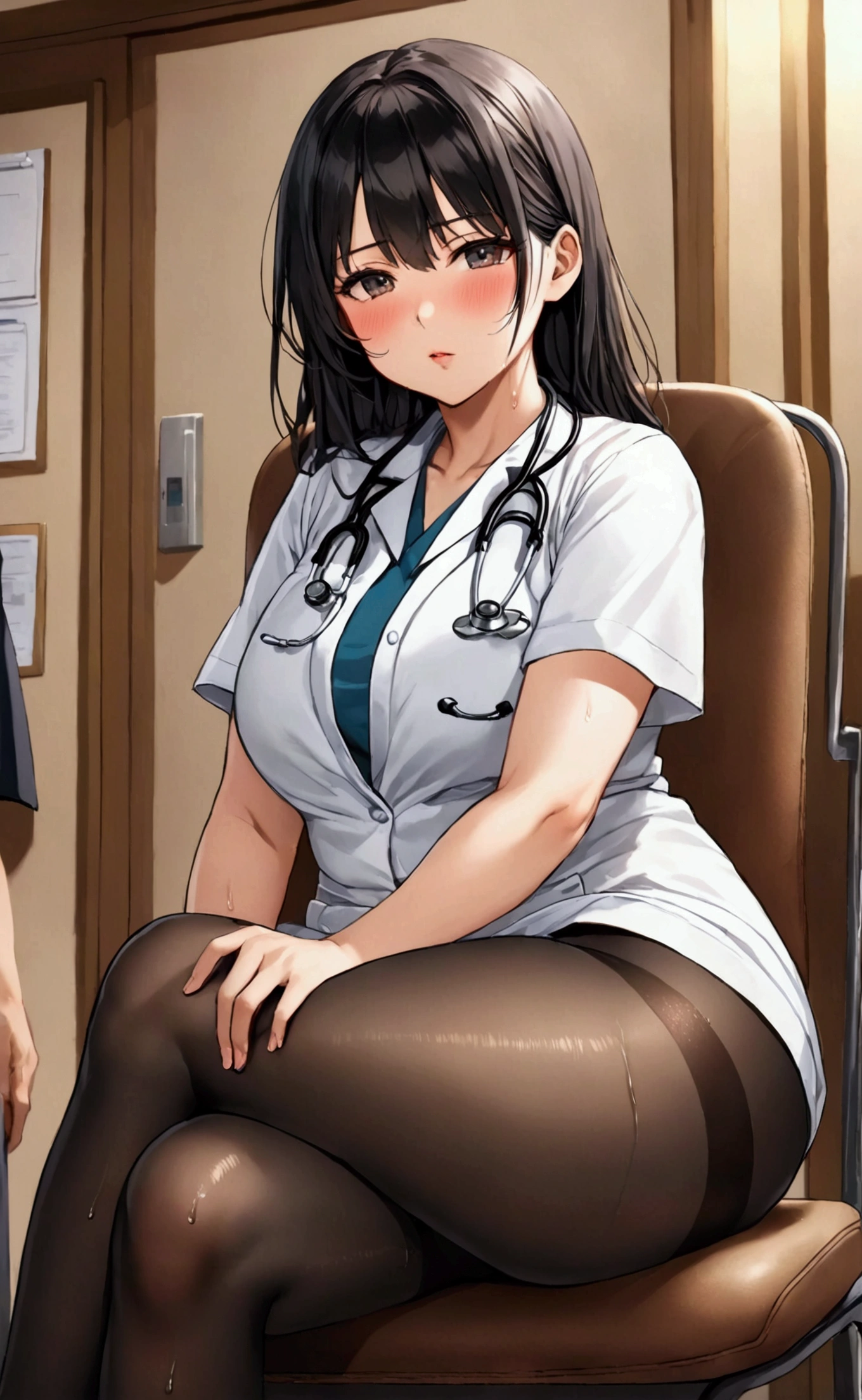 Big Ass、Sweaty ass、One Woman、Many people々、Beauty、Female doctor、hospital、Many patients、doctor、consultation、女性doctor、White、Age 25、Short tight skirt、Looking down at the viewer,Sit on a chair、 long hair, Highest quality, Focus on the thighs,,Black panties、Black bra、Plump thighs、Narrow waist、Big Ass、Big  、 Black Hair,My thighs are steaming between my legs 、Black Pantyhose、panties under pantyhose、Angle from directly below、Entice guests、Spread your legs、Acme convulsions、Obscene sound effects、Naughty sound effects、Touching the patient's penis、Sweaty pantyhose