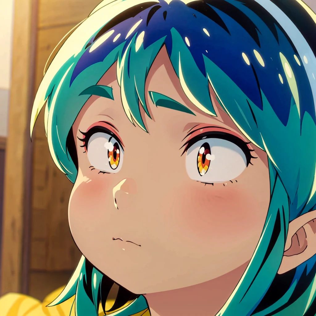 masterpiece, Highest quality, 1 Girl, Lum, 比基尼, anime, Short Hair, Face close-up, Looking down, I despise, Disgust, High definition, Squint your eyes
