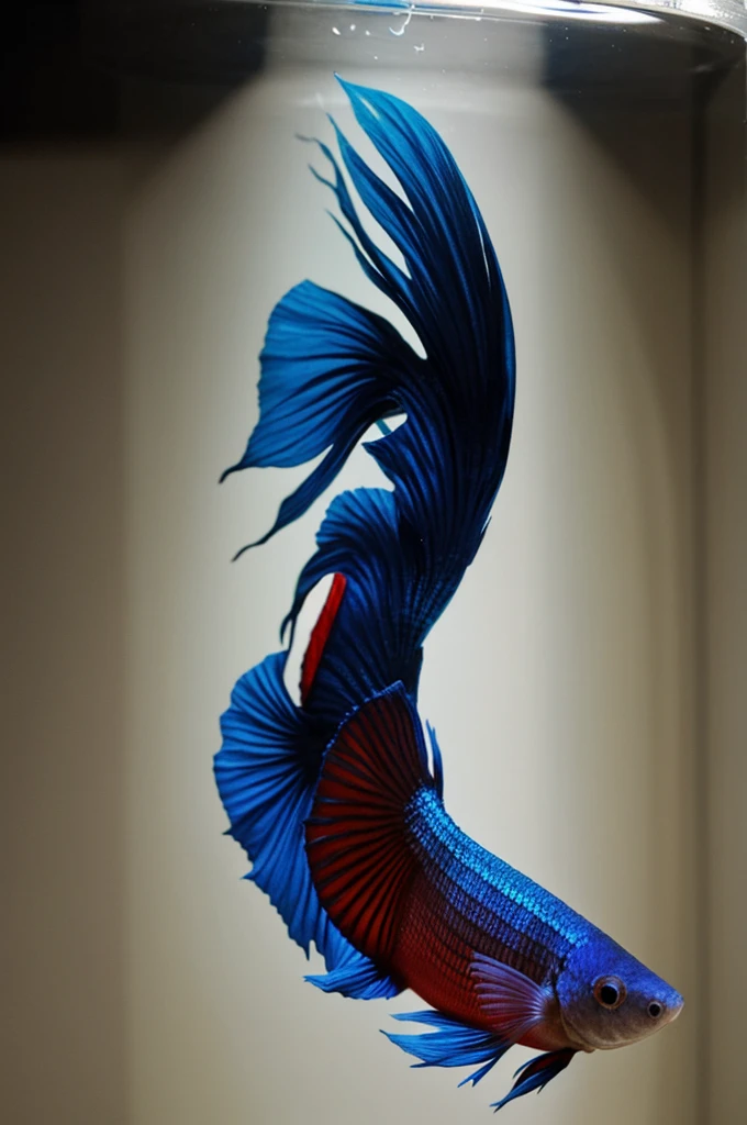 Betta fish with big tail black with realistic white