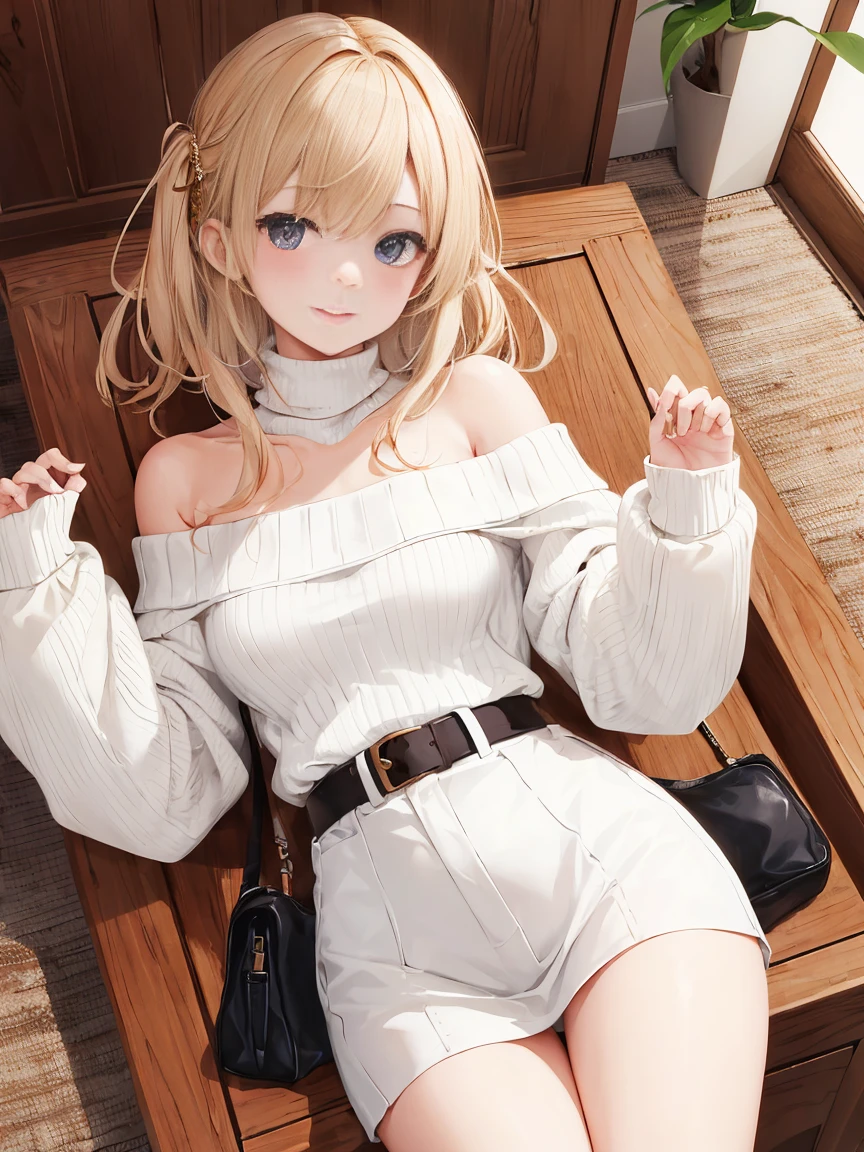 ((Highest quality)), ((masterpiece)), (detailed), One girl, Off-the-shoulder sweater,