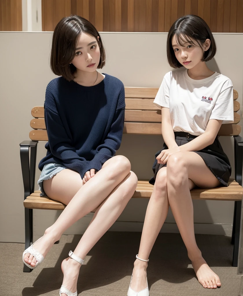 Boylegs、(Panchira sitting with legs wide open:1.2)、Don't cover your lower body、Camel Toe、1 person、Japanese girl、Highest quality、masterpiece、Highly detailed face、Beautiful Face、The best smile、Brown long hair、