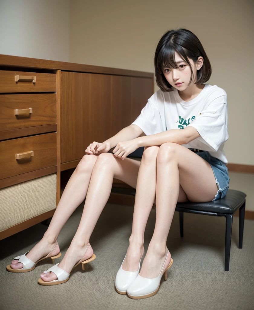 Boylegs、(Panchira sitting with legs wide open:1.2)、Don't cover your lower body、Camel Toe、1 person、Japanese girl、Highest quality、masterpiece、Highly detailed face、Beautiful Face、The best smile、Brown long hair、